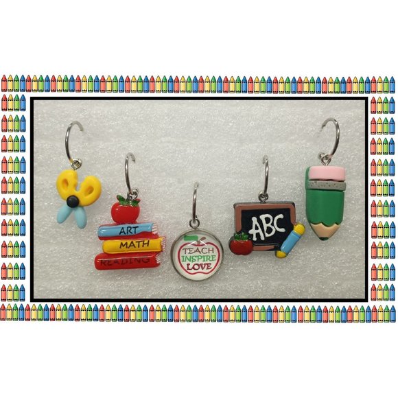 NEW Teacher Interchangeable Charm Earrings 5 Pairs/ Set School Appreciation Gift - Picture 3 of 6